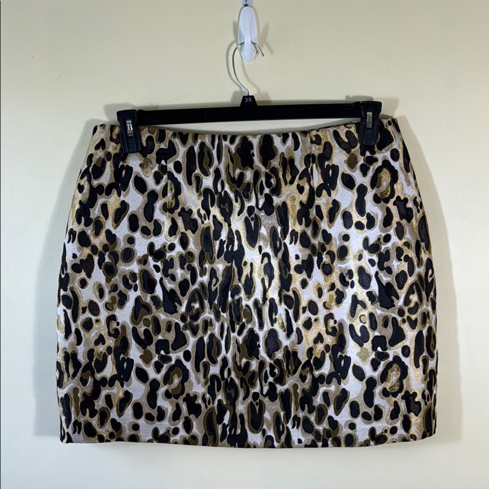 Nine West Skirt Black & Gold Leopard Print Midi in Size XL NWT - Picture 6 of 8
